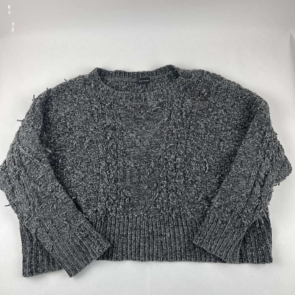 Buckle Black Sweater Womens Medium Gray Loose Fit Rough Knit Long Sleeve Crop